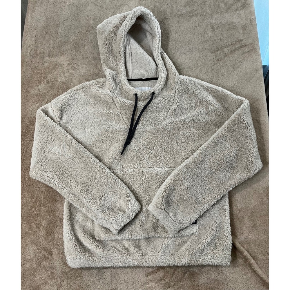 686 Sherpa Hoodie Women Size Large Beige Climate Neutral Warmer Drawstrings EUC